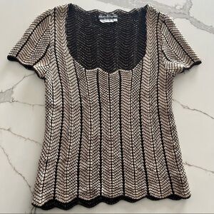 Salvatore Ferragamo Crochet Knit Brown Short Sleeve Top Size Small